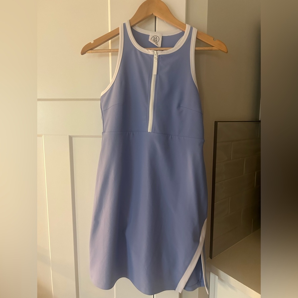 Sleeveless Light Blue Mini Dress with White Trim